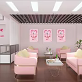 Pink Post Station Interior With Comfortable Sofas Tables Chairs Decorative Paintings And Green Plants