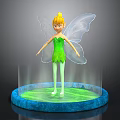 Fairy With Blonde Hair Green Dress And Transparent Wings On Blue Glowing Base