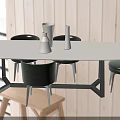 Modern Dining Table Set With Black Chairs And White Decorative Vases 3d model