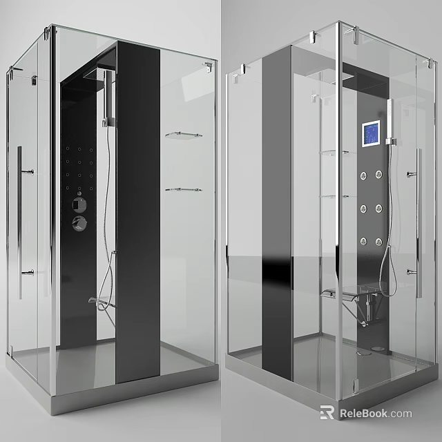 Modern Shower Sauna Enclosure With Glass Doors Control Panel And Shelves 3d model 
