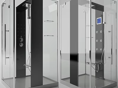 Modern Shower Sauna Enclosure With Glass Doors Control Panel And Shelves 3d model