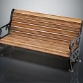 Classic Wooden Outdoor Bench with Metal Armrests and Ornate Iron Frame Design