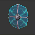 Futuristic Glowing Blue Weapon With Polygonal Design Central Metallic Core And Shining Panels