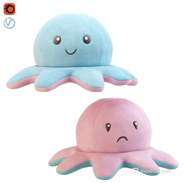 Cute Blue and Pink Octopus Plush Toys with Smiling and Sad Faces 3d model 