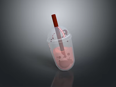 Transparent Plastic Cup With Red Straw And Pink Bubbly Beverage Inside 3d model