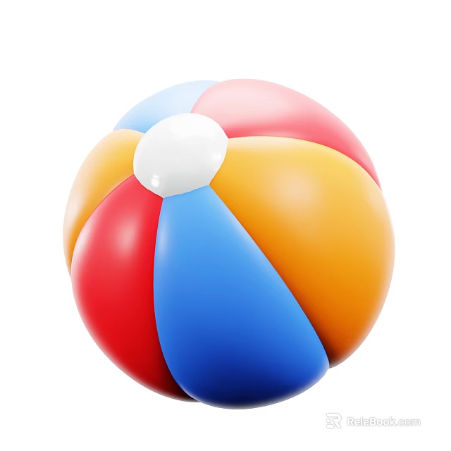 Colorful Inflatable Beach Ball With Red Blue Yellow Pink And White Segments 3d model 