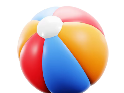 Colorful Inflatable Beach Ball With Red Blue Yellow Pink And White Segments 3d model