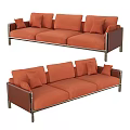 Modern Orange Three Seater Sofa With Metal Frame And Decorative Pillows 3d model