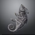 3D Rendered Chameleon with Grayish Purple Body Coiled Tail Posed on Dark Background