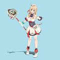 Anime Style Blonde Woman Holding Decorative Staff In Colorful Outfit With Ribbons