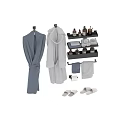 Stylish Bathroom Accessories With Robes Towels Shelves Towel Rack And Toiletries Bottles