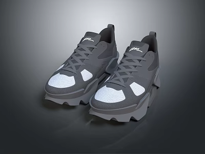 Gray Sporty Sneakers With White Accents Thick Sole And Lace Up Design 3d model