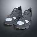 Gray Sporty Sneakers With White Accents Thick Sole And Lace Up Design