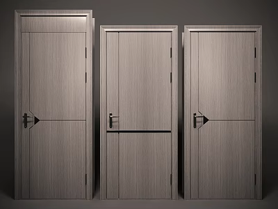 Three Modern Wooden Hinged Doors Featuring Sleek Wood Grain and Minimalist Design Details 3d model