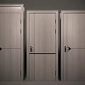 Three Modern Wooden Hinged Doors Featuring Sleek Wood Grain and Minimalist Design Details