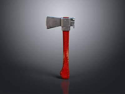 Red Handle Axe With Metal Blade And Worn Design For Tool 3d model