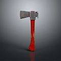 Red Handle Axe With Metal Blade And Worn Design For Tool 3d model