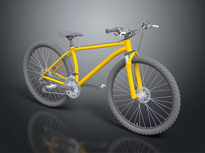 Yellow Mountain Bike Featuring Large Tires Black Seat and Sleek Design 3d model
