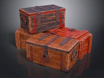 Stacked Vintage Wooden Chests With Rustic Design And Metal Clasps For Home Storage 3d model