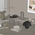 Ornamental Decor Set Featuring Vase Stone Sculptures Bowls Books Mushroom Decor And Crystal Accent