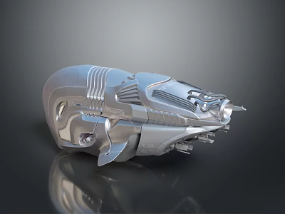Futuristic Silver Metallic Mechanical Structure With Streamlined Design And Sensor Details 3d model