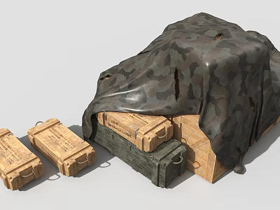 Wooden case ammunition box military cargo camouflage cloth wooden case 3d model