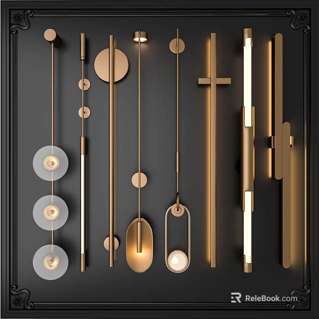 Modern Brass Wall Sconces With Circular Linear Pendants For Interior Design 3d model