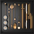 Modern Brass Wall Sconces With Circular Linear Pendants For Interior Design 3d model