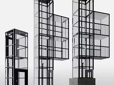 Modern Building Elevator Design With Glass And Metal Frame Structure 3d model