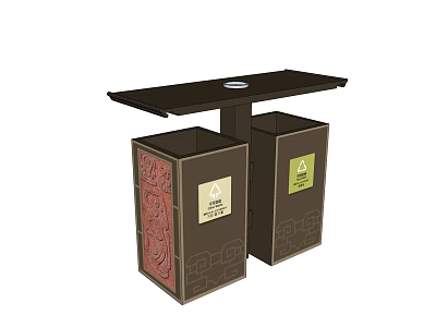 Public Facility Double Waste Bins With Classification Labels Top Platform And Decorative Design 3d model