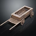 Vintage Wooden Cart with Solid Frame and Spoked Wheels Design 3d model