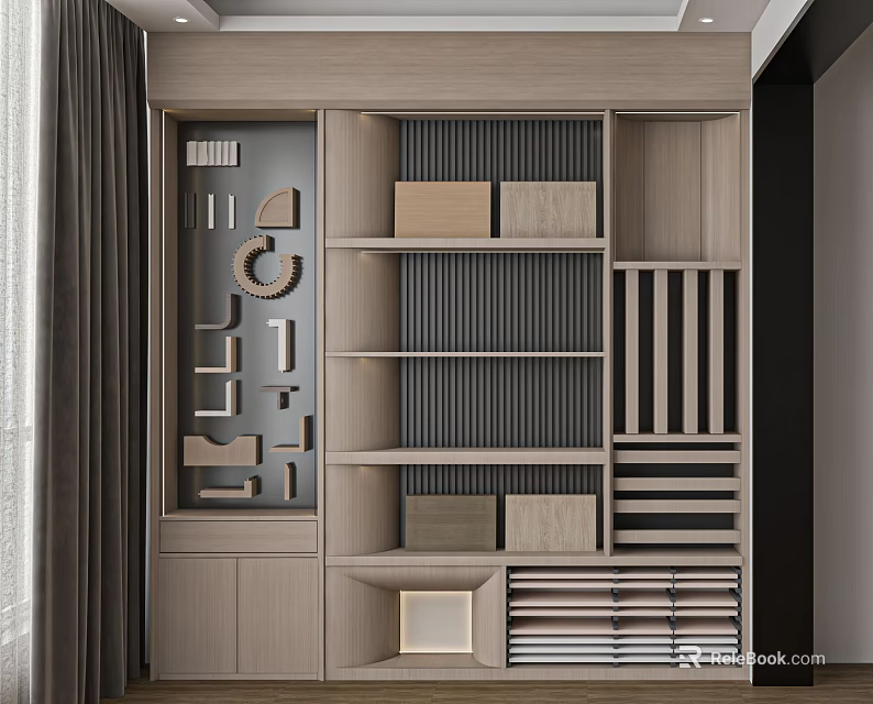 Modern Display Shelves With Wooden Frame Multiple Storage Compartments And Elegant Design 3d model 