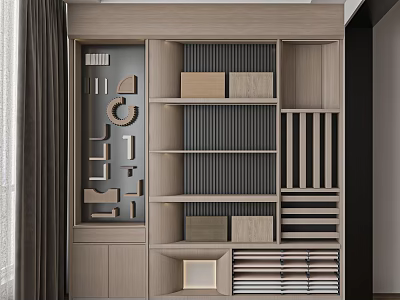 Modern Display Shelves With Wooden Frame Multiple Storage Compartments And Elegant Design 3d model