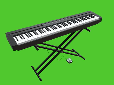Electronic Keyboard Musical Instrument with Black Frame Stand and Pedal on Green Background 3d model