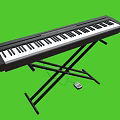 Electronic Keyboard Musical Instrument with Black Frame Stand and Pedal on Green Background