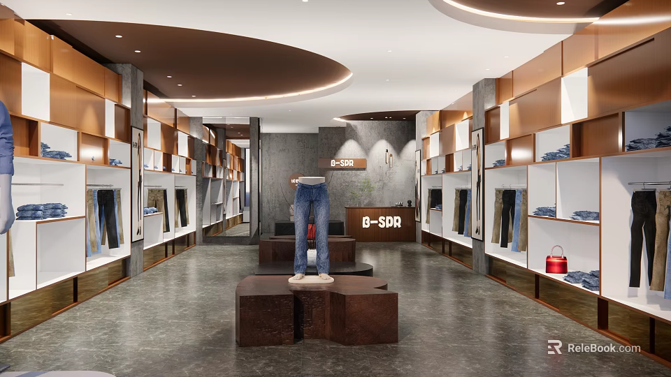 Modern Clothing Store Interior With Display Racks Mannequin And Fashion Apparel 3d model 