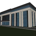 Modern Office Building Exterior With Glass Curtain Wall And Green Lawn Trees