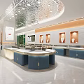 Elegant Modern Jewelry Store Interior With Glass Display Cases And Blue Counters Lighting