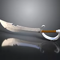 Unique Curved Blade Weapon With Silver Metal Serrated Edge And Brown Wooden Handle