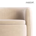 Beige Velvet Leisure Chair With Rounded Design Armrests And Dark Wooden Base