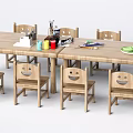 Wooden Kids Activity Table with Smiley Chairs and Art Supplies for Playroom