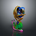 Snail Shaped Building Component With Golden Frame Blue Roof And Green Pink Spiral Base