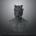 Detailed 3D Mythical Creature Bust Sculpture With Horned Head And Torso