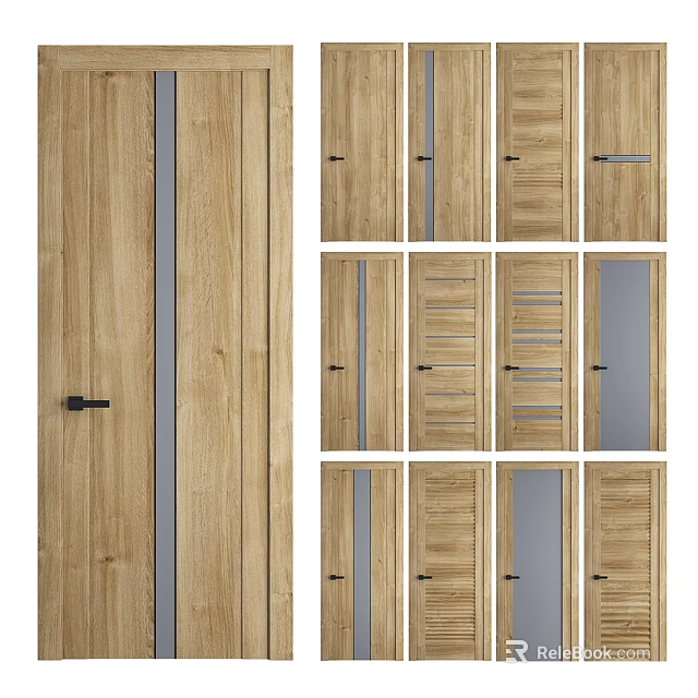 Wooden Hinged Doors With Glass Panels And Various Modern Designs For Home 3d model 