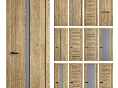 Wooden Hinged Doors With Glass Panels And Various Modern Designs For Home 3d model