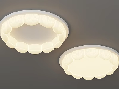 Two Modern Petal Shaped White Ceiling Lights With Soft Glow On Gray Ceiling 3d model
