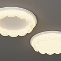 Two Modern Petal Shaped White Ceiling Lights With Soft Glow On Gray Ceiling