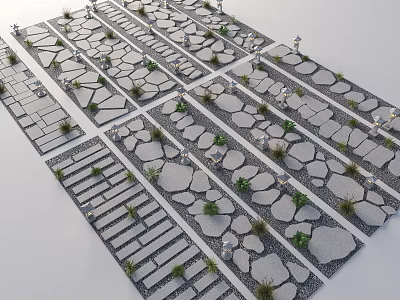 Stone Stepping Path Design With Arranged Slabs And Green Plants In Landscape 3d model