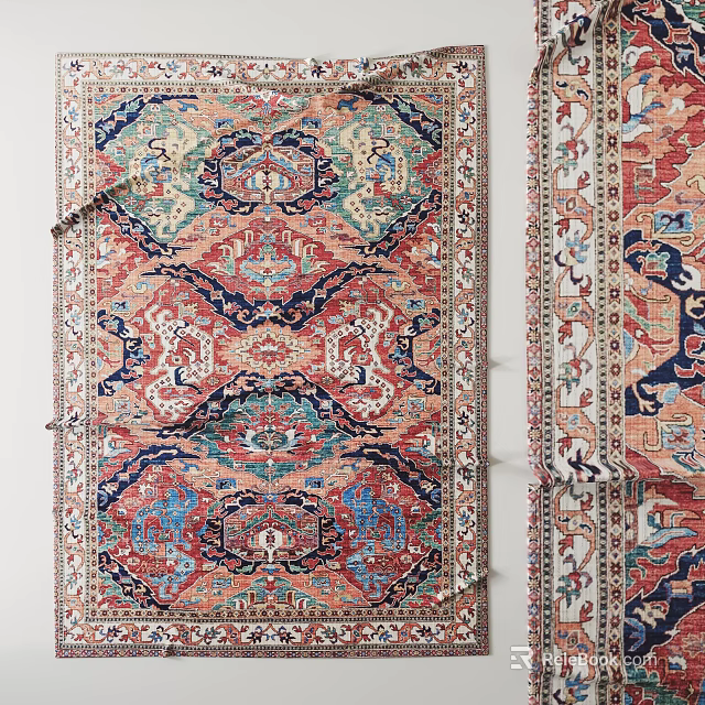 Square Area Rug With Traditional Intricate Patterns And Colorful Geometric Symmetric Designs 3d model 