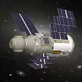 Cartoon Space Scene With Spaceship Solar Panels And Starry Galaxy Background